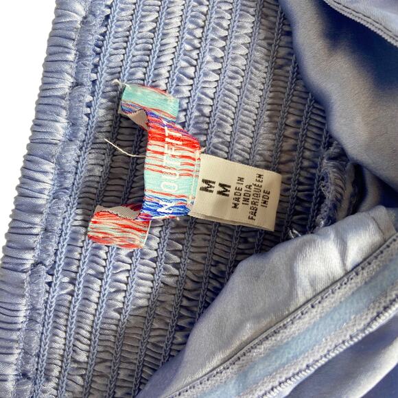 NEW Urban Outfitters Top Satin Puff Sleeve Smocked Shirt Square Neck Size Medium - Picture 10 of 10